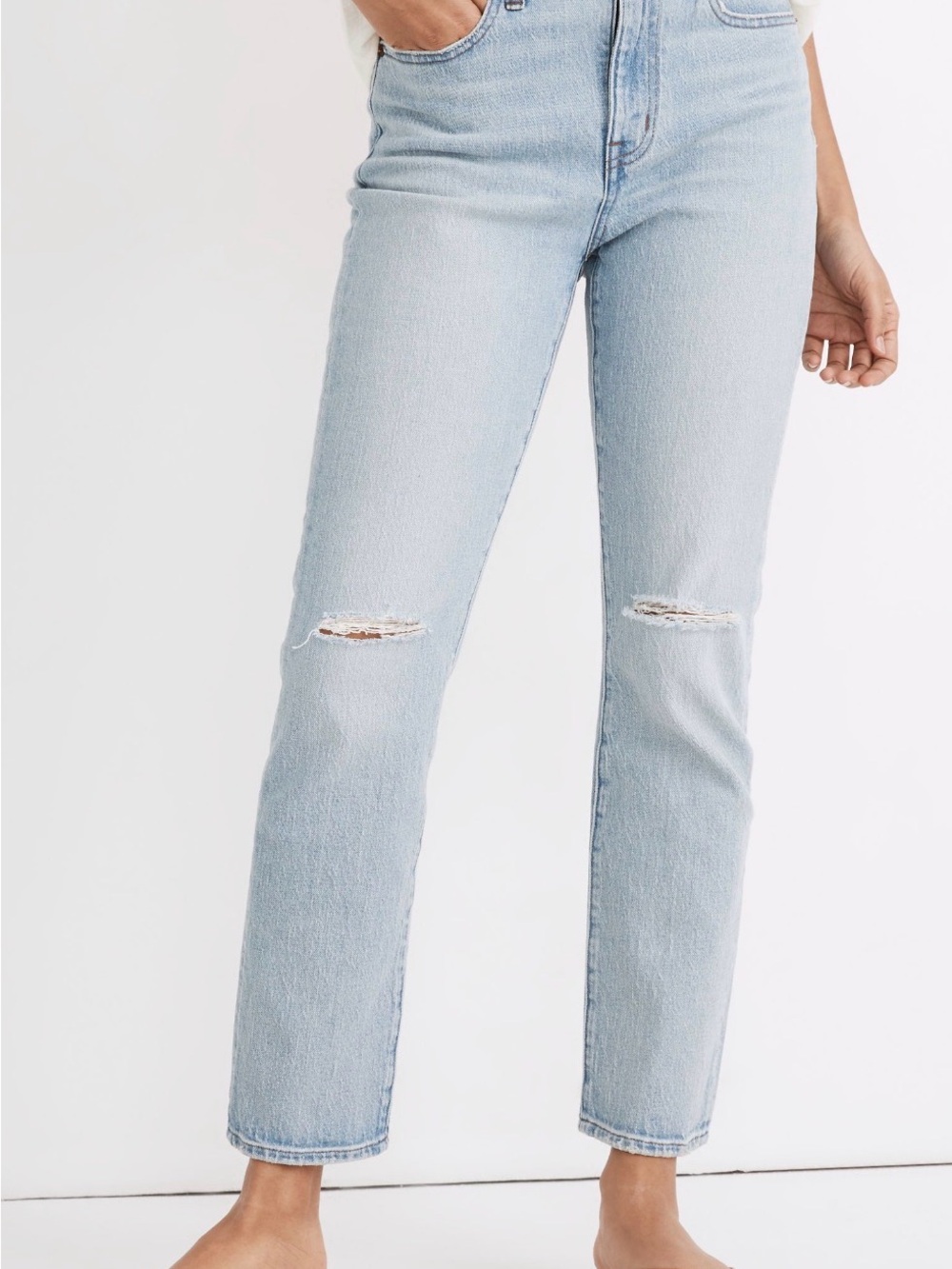 Madewell The High-Rise Slim Crop Boyjean Light Wash Distressed Jeans 32T NWT
